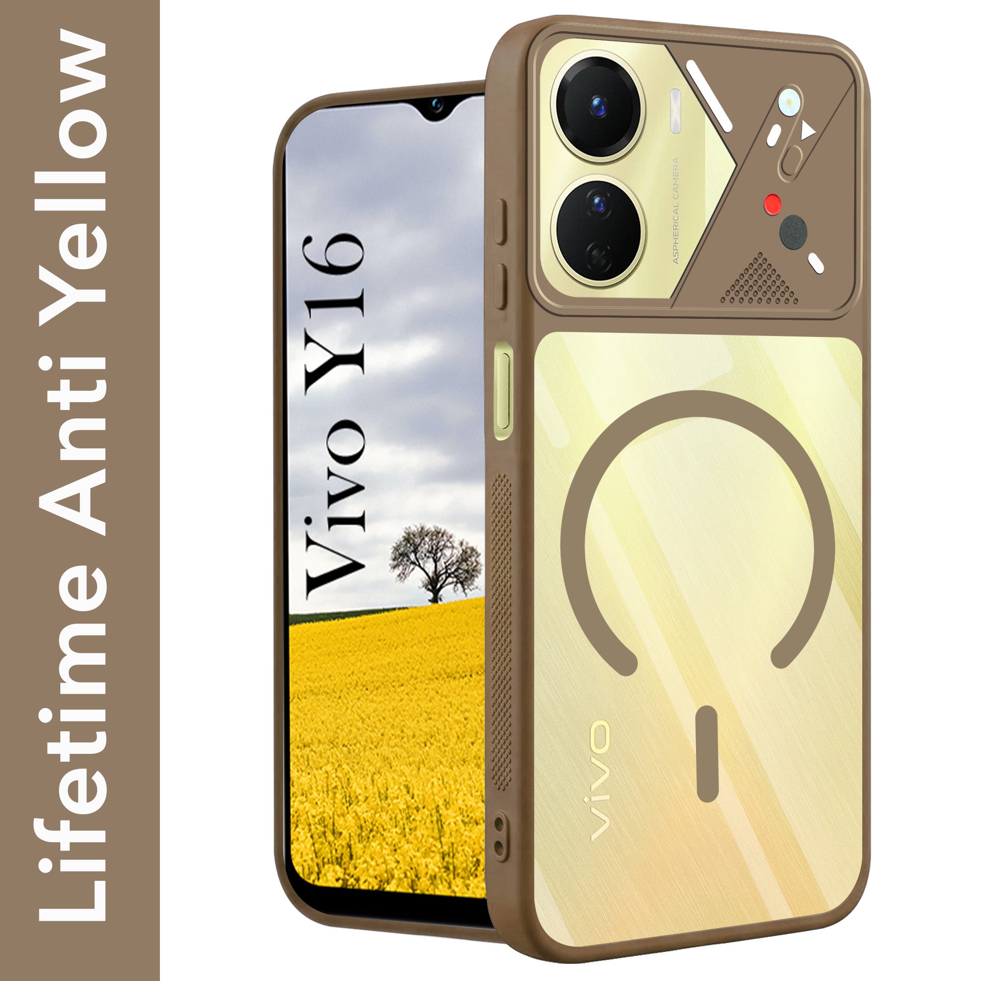 For Vivo Y16 Back Cover Case Lifetime Anti-Yellow Clear (Camera Protection | Side Grip | Wireless MagSafe Compatible)