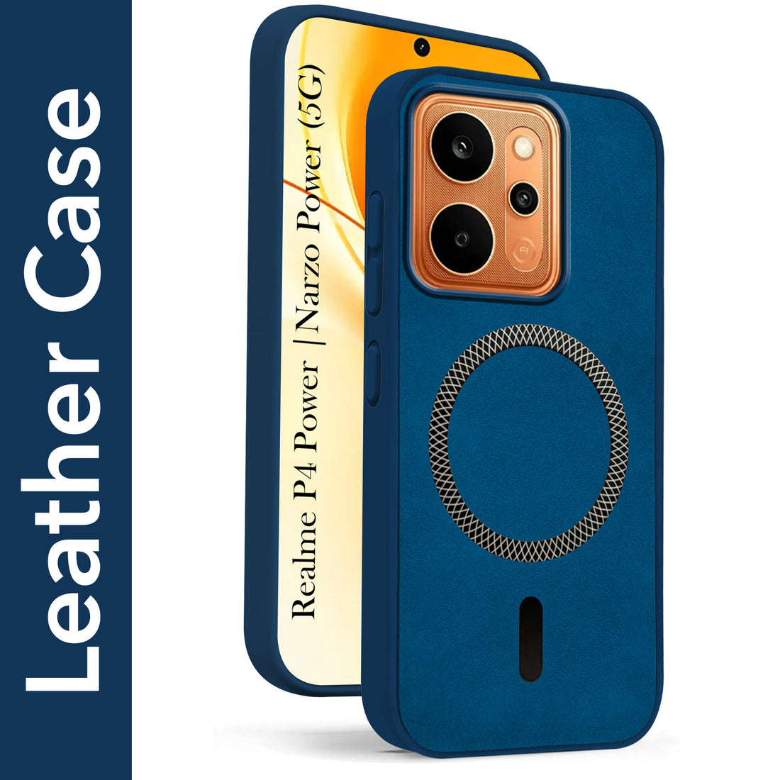 For Realme P4 Power 5G | Realme Narzo Power Back Cover Case Leather Finish (MagSafe Compatible Wireless Charging | Soft Touch | Camera Bump Protection)