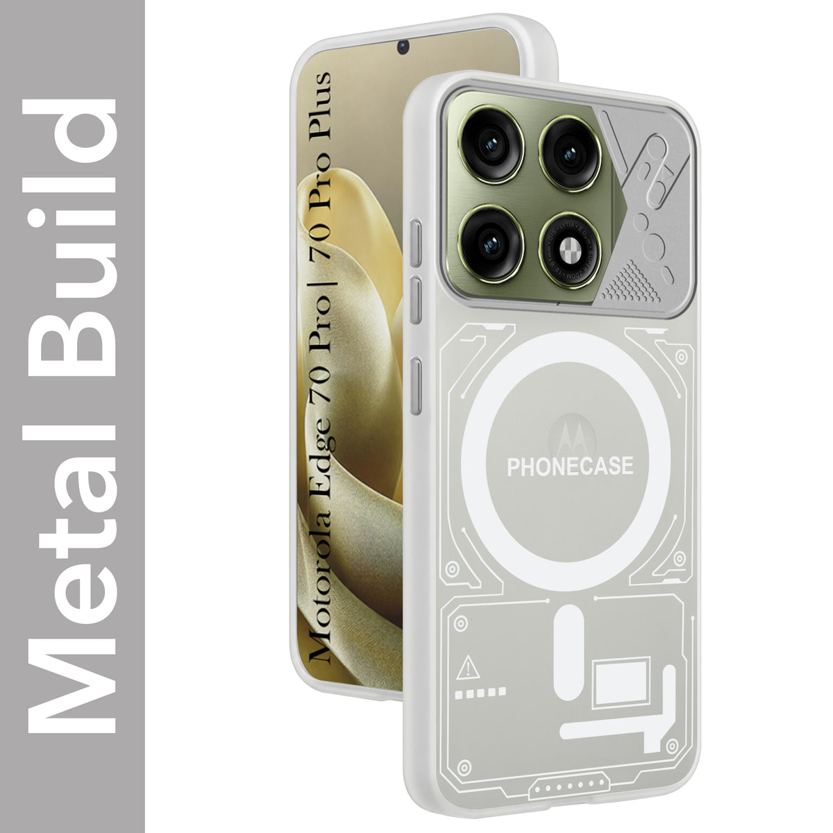 For Motorola Edge 70 Pro | Edge 70 Pro Plus Metallic Back Cover Case (Metallic Camera Protection & Buttons | Translucent Milky Shade | Hard Polycarbonate)