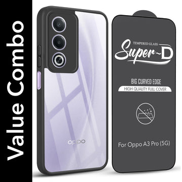 For Oppo A3 Pro 5G Combo with Back Cover and 9H Tempered Glass (Lifetime Anti-Yellow | Crystal Clear Shockproof | Oleophobic Coating Screen Glass)