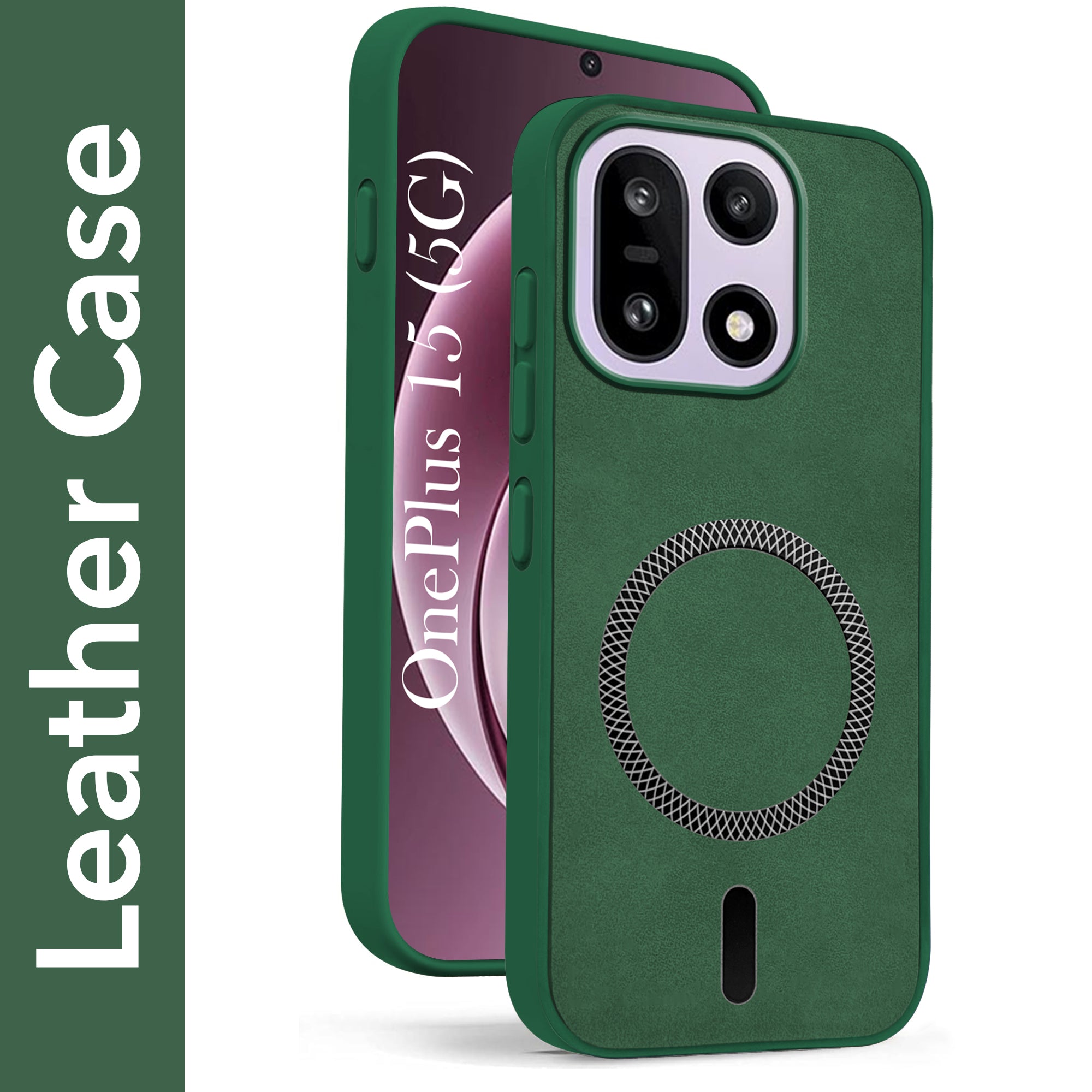 For OnePlus 15 5G Back Cover Case Leather Finish (MagSafe Compatible Wireless Charging | Soft Touch | Camera Bump Protection)