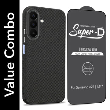 For Samsung A27 5G | Samsung M47 5G Combo with Back Cover and 9H Tempered Glass (Liquid Silicone | Camera Protection | Oleophobic Coating Screen Glass)