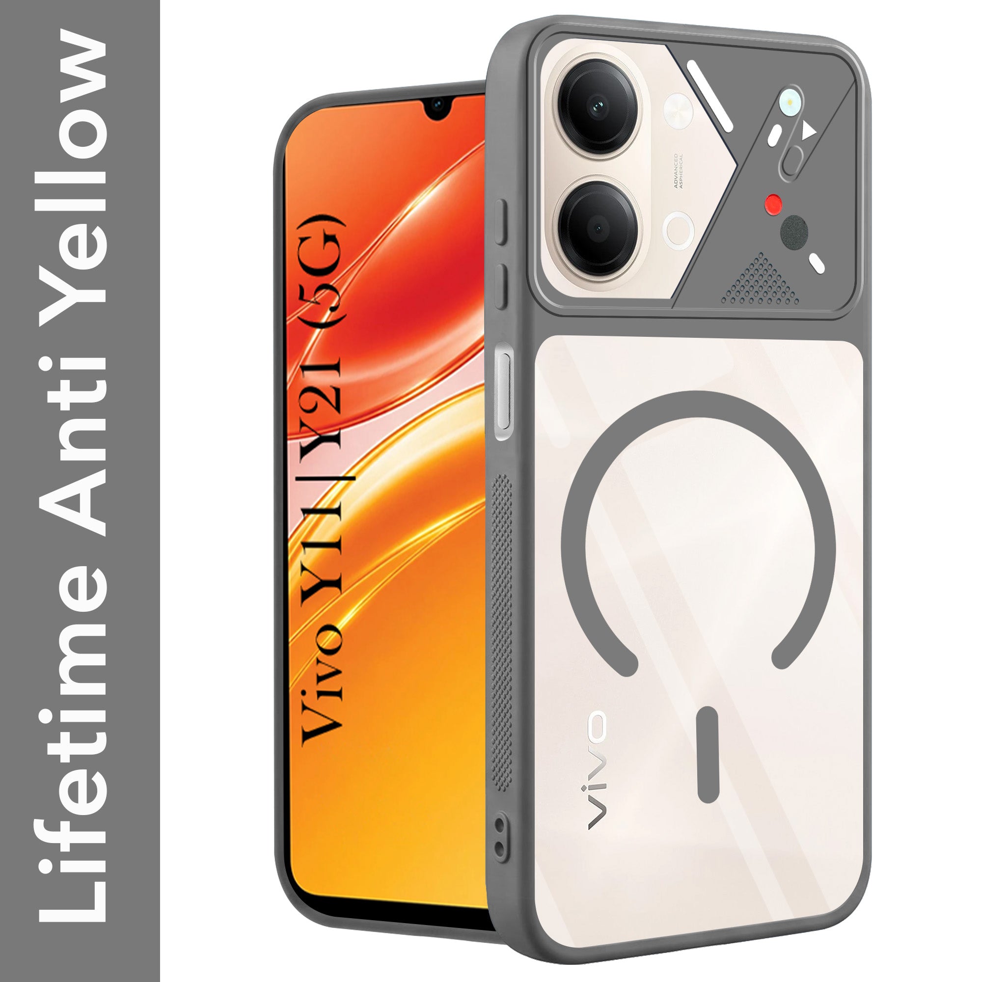For Vivo Y11 | Vivo Y21 5G Back Cover Case Lifetime Anti-Yellow Clear (Camera Protection | Side Grip | Wireless MagSafe Compatible)