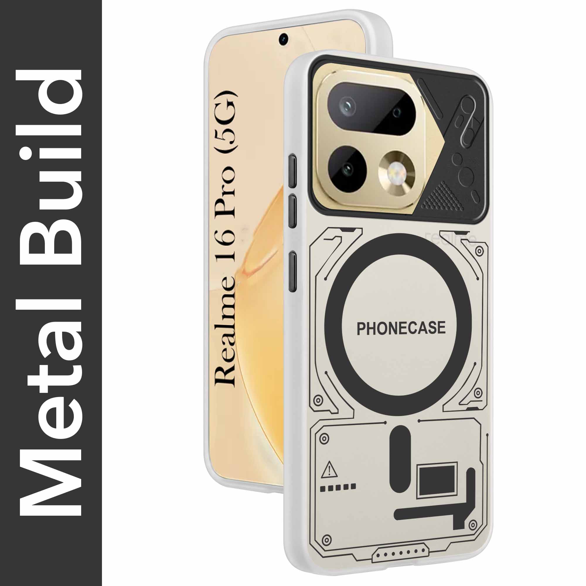For Realme 16 Pro Metallic Back Cover Case (Metallic Camera Protection & Buttons | Translucent Milky Shade | Hard Polycarbonate)