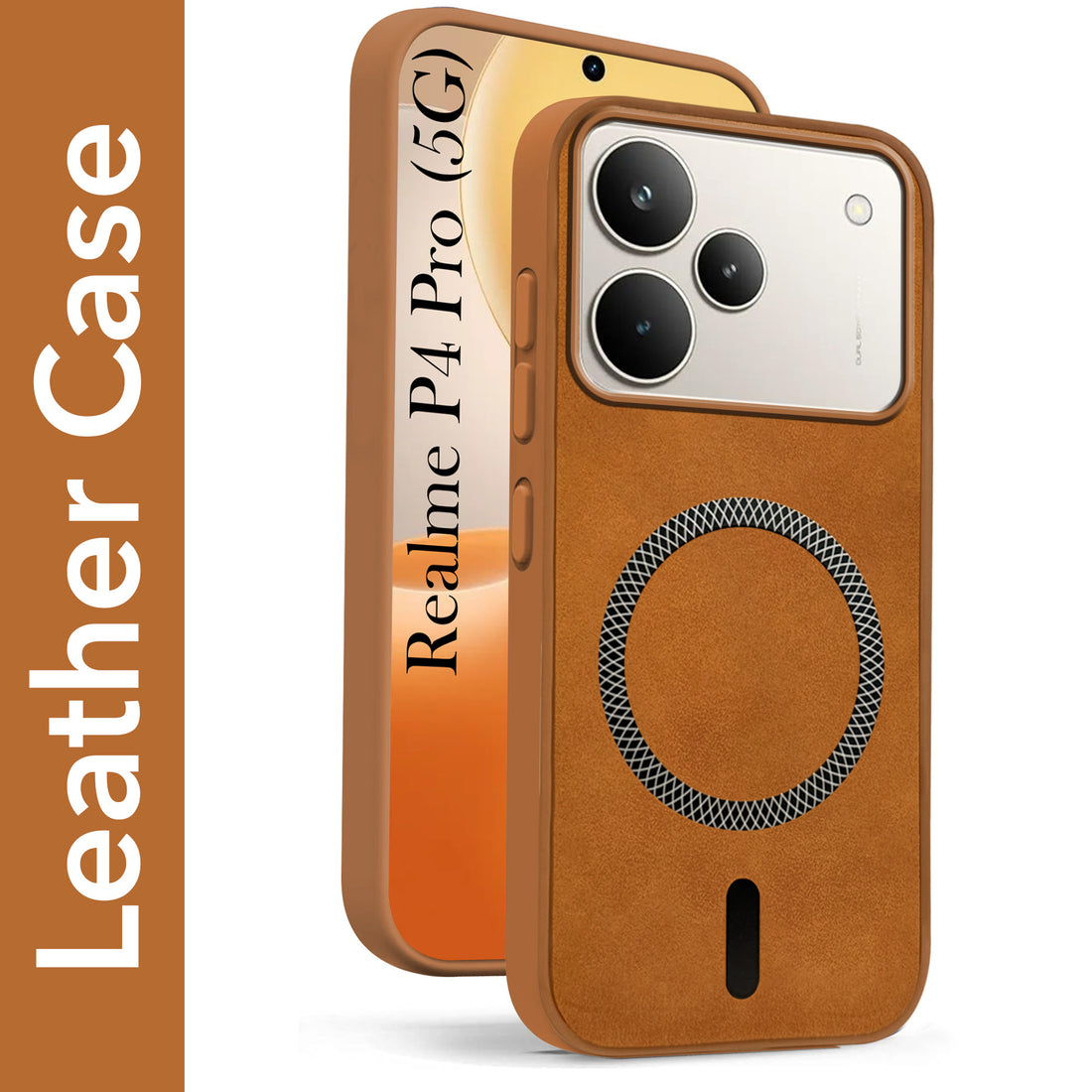For Realme P4 Pro Back Cover Case Leather Finish (MagSafe Compatible Wireless Charging | Soft Touch | Camera Bump Protection)