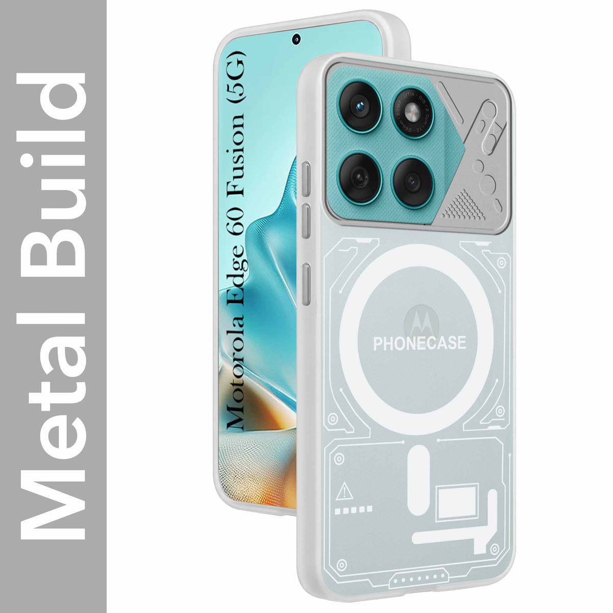 For Motorola Moto Edge 60 Fusion Metallic Back Cover Case (Metallic Camera Protection & Buttons | Translucent Milky Shade | Hard Polycarbonate)