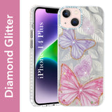 For Apple iPhone 14 Plus Back Cover Case (Luxury Floral Glitter Cute Butterfly | Diamond Studded Camera Bump | Girls & Women Design)