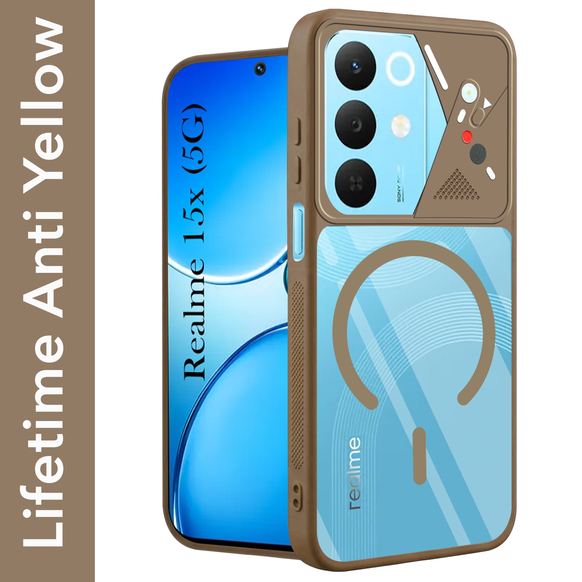 For Realme 15X Back Cover Case Lifetime Anti-Yellow Clear (Camera Protection | Side Grip | Wireless MagSafe Compatible)