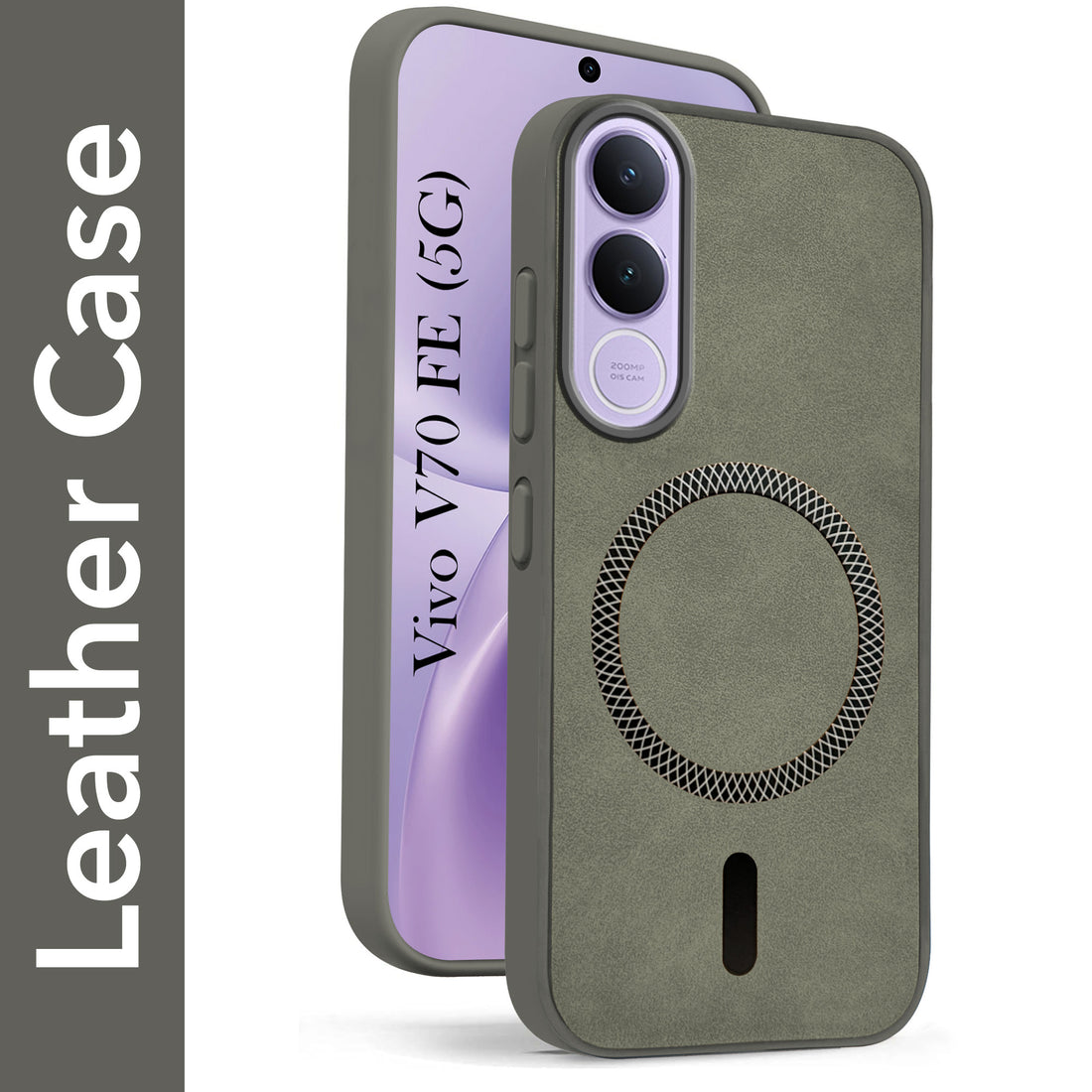 For Vivo V70 FE 5G Back Cover Case Leather Finish (MagSafe Compatible Wireless Charging | Soft Touch | Camera Bump Protection)