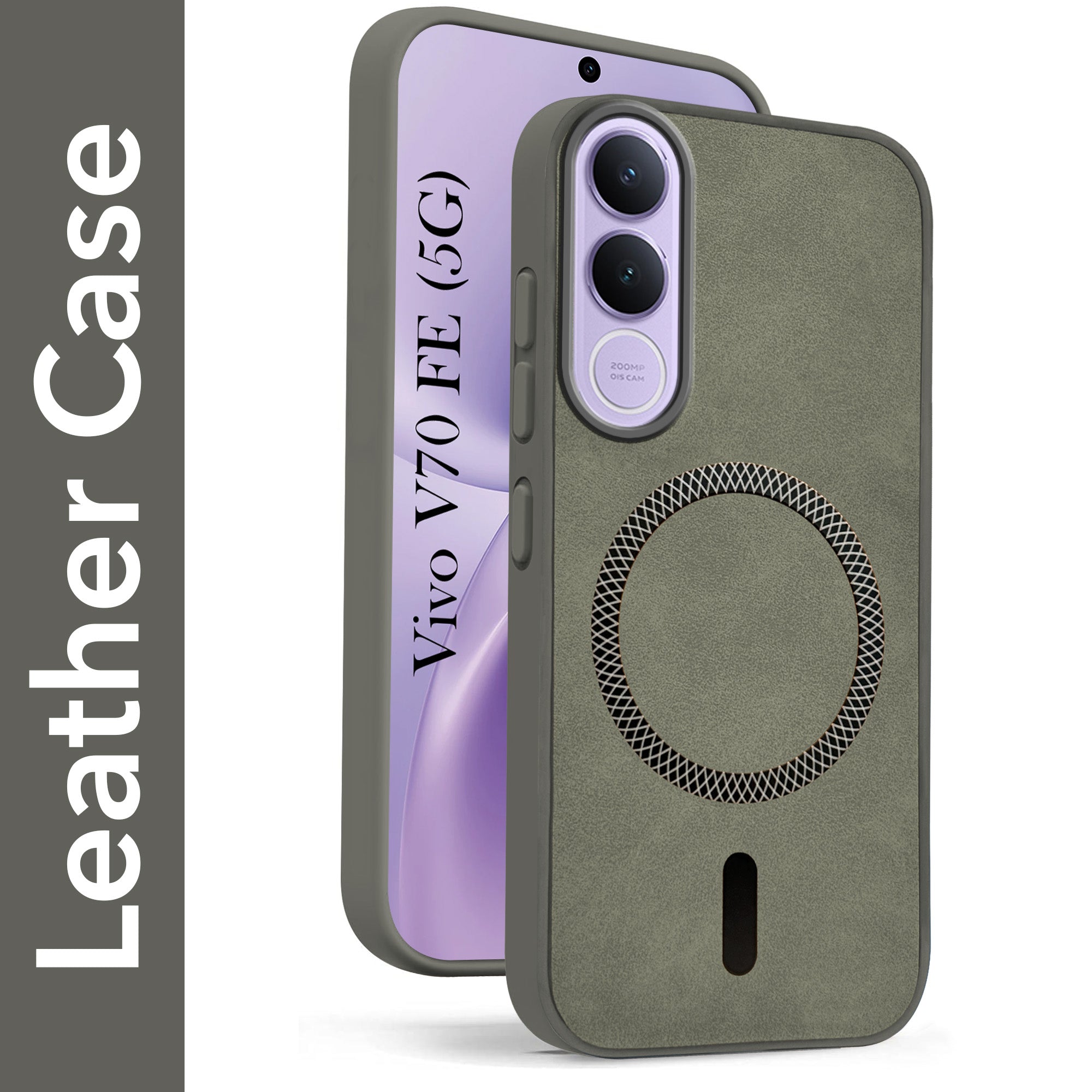 For Vivo V70 FE 5G Back Cover Case Leather Finish (MagSafe Compatible Wireless Charging | Soft Touch | Camera Bump Protection)