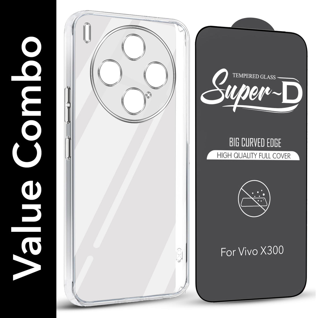 For Vivo X300 5G Combo with Back Cover and 9H Tempered Glass (Lifetime Anti-Yellow | Sleek Hard Crystal | Oleophobic Coating Screen Glass)