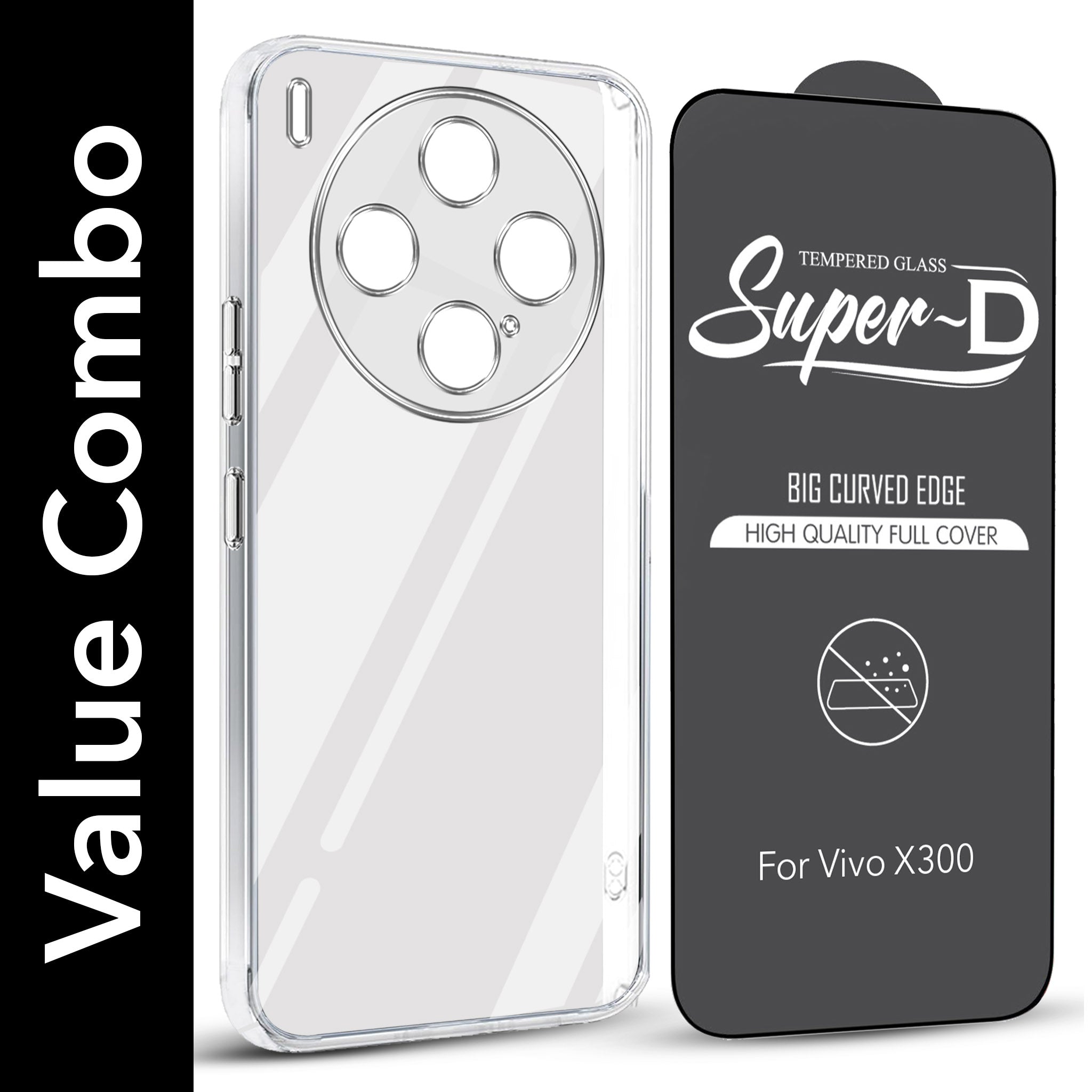 For Vivo X300 5G Combo with Back Cover and 9H Tempered Glass (Lifetime Anti-Yellow | Sleek Hard Crystal | Oleophobic Coating Screen Glass)