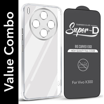 For Vivo X300 5G Combo with Back Cover and 9H Tempered Glass (Lifetime Anti-Yellow | Sleek Hard Crystal | Oleophobic Coating Screen Glass)