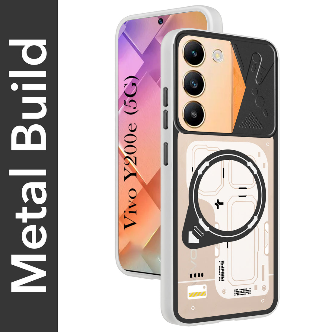 For Vivo Y200e Metallic Back Cover Case (Metallic Camera Protection & Buttons | Translucent Milky Shade | Hard Polycarbonate)