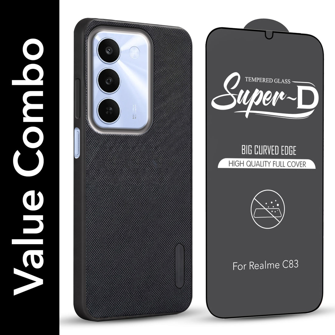 For Realme C83 5G Combo (Textured Grip Design | Micro-Fiber Cloth Inside | Oleophobic Coating Screen Glass)