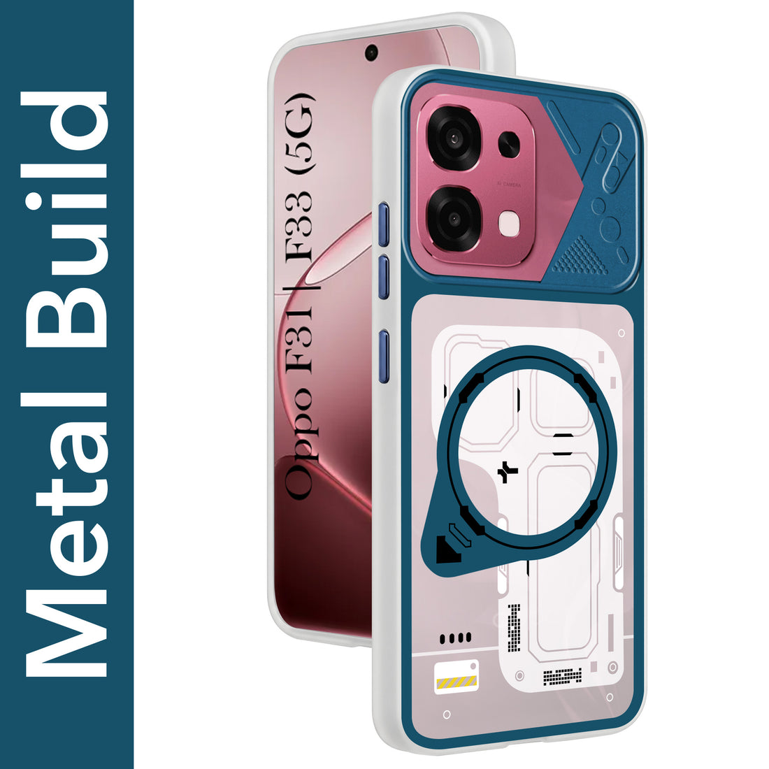 For Oppo F31 5G | Oppo F33 5G Metallic Back Cover Case (Metallic Camera Protection & Buttons | Translucent Milky Shade | Hard Polycarbonate)