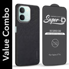 For Vivo iQOO Z11x 5G Combo with Back Cover and 9H Tempered Glass (Textured Grip Design | Micro-Fiber Cloth Inside | Oleophobic Coating Screen Glass)
