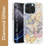 For Apple iPhone 16 Pro Max Back Cover Case (Luxury Floral Glitter Cute Butterfly | Diamond Studded Camera Bump | Girls & Women Design)