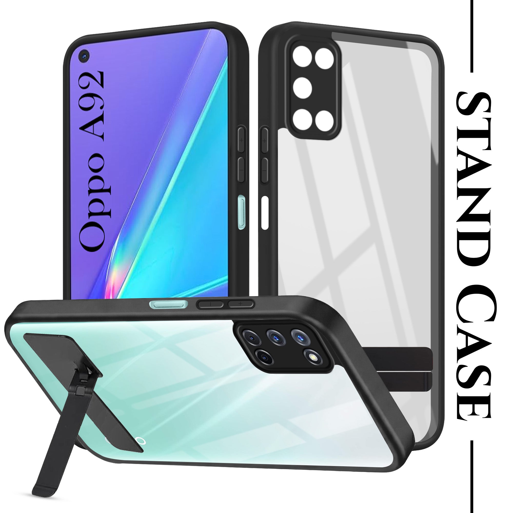 For Oppo A92 Back Cover Case (Built-in Stand | Lifetime Anti Yellow | Kickstand Shockproof | Camera Protection | MagSafe Compatible)