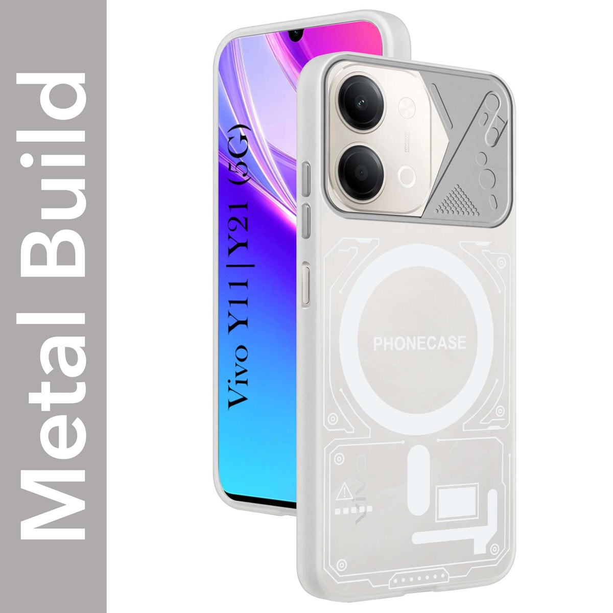 For Vivo Y11 | Vivo Y21 5G Metallic Back Cover Case (Metallic Camera Protection & Buttons | Translucent Milky Shade | Hard Polycarbonate)