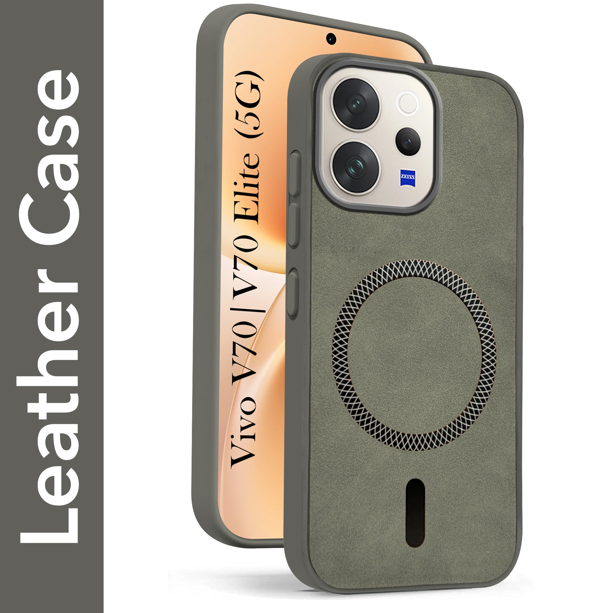 For Vivo V70 | Vivo V70 Elite 5G Back Cover Case Leather Finish (MagSafe Compatible Wireless Charging | Soft Touch | Camera Bump Protection)