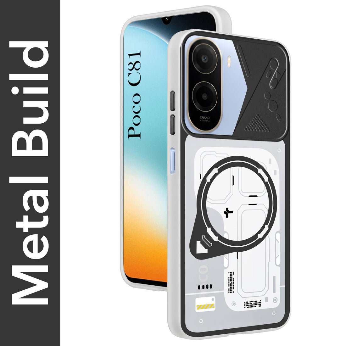 For Poco C81 5G Metallic Back Cover Case (Metallic Camera Protection & Buttons | Translucent Milky Shade | Hard Polycarbonate)