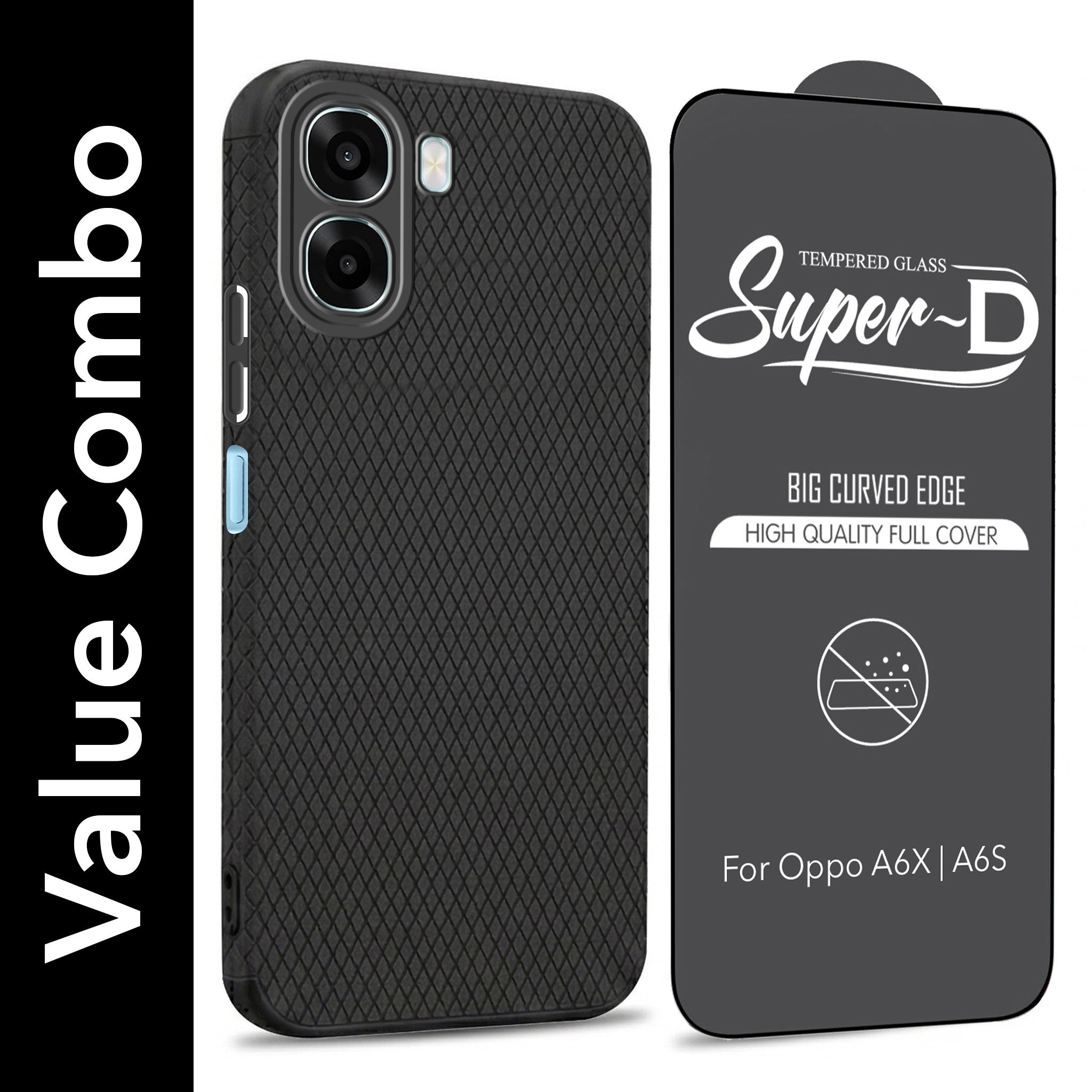For Oppo A6X | Oppo A6S Combo with Back Cover and 9H Tempered Glass (Liquid Silicone | Camera Protection | Oleophobic Coating Screen Glass)