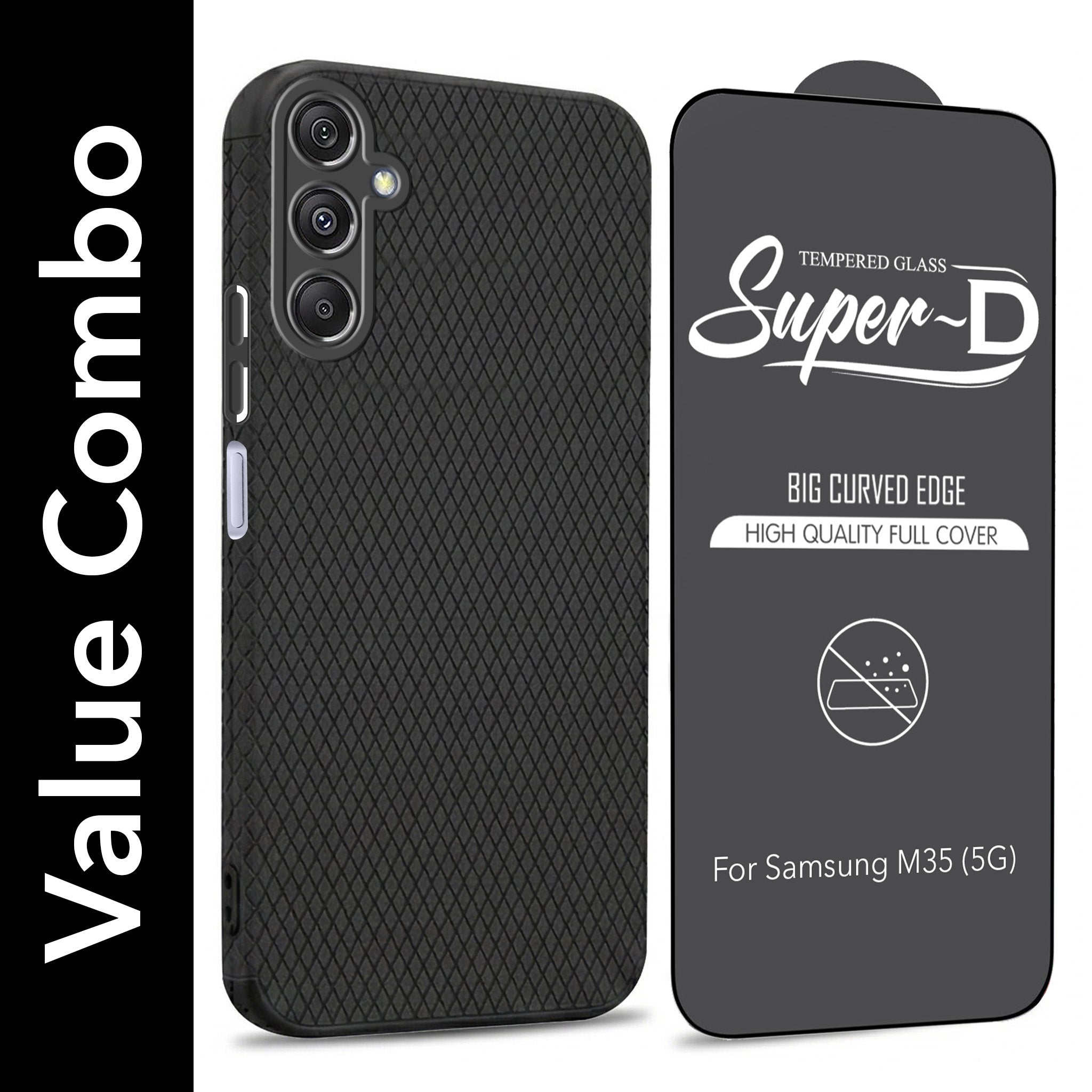 For Samsung Galaxy M35 5G Combo with Back Cover and 9H Tempered Glass (Liquid Silicone | Camera Protection | Oleophobic Coating Screen Glass)