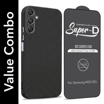 For Samsung Galaxy M35 5G Combo with Back Cover and 9H Tempered Glass (Liquid Silicone | Camera Protection | Oleophobic Coating Screen Glass)