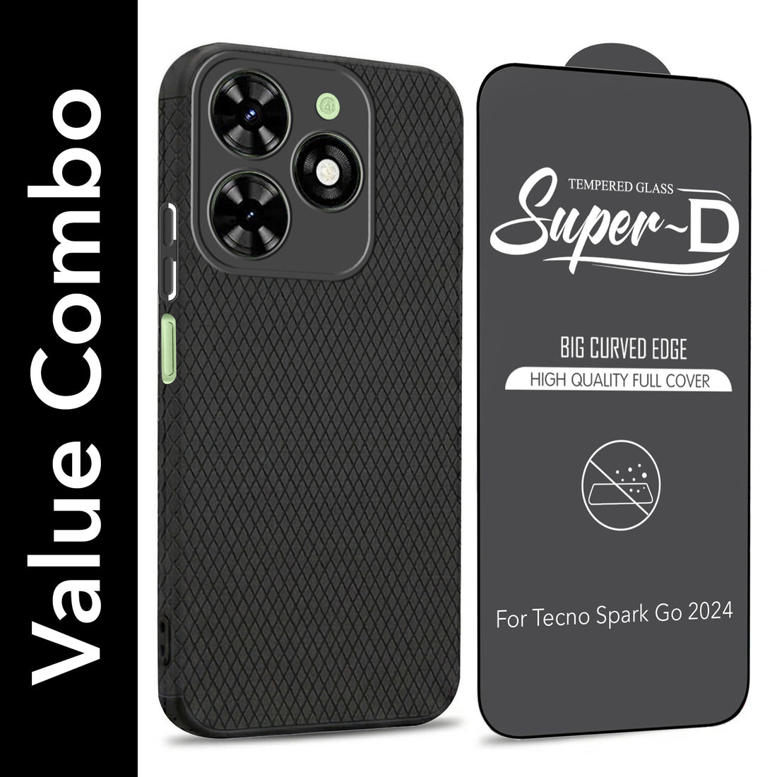 For Tecno Spark Go 2024 Combo with Back Cover and 9H Tempered Glass (Liquid Silicone | Camera Protection | Oleophobic Coating Screen Glass)
