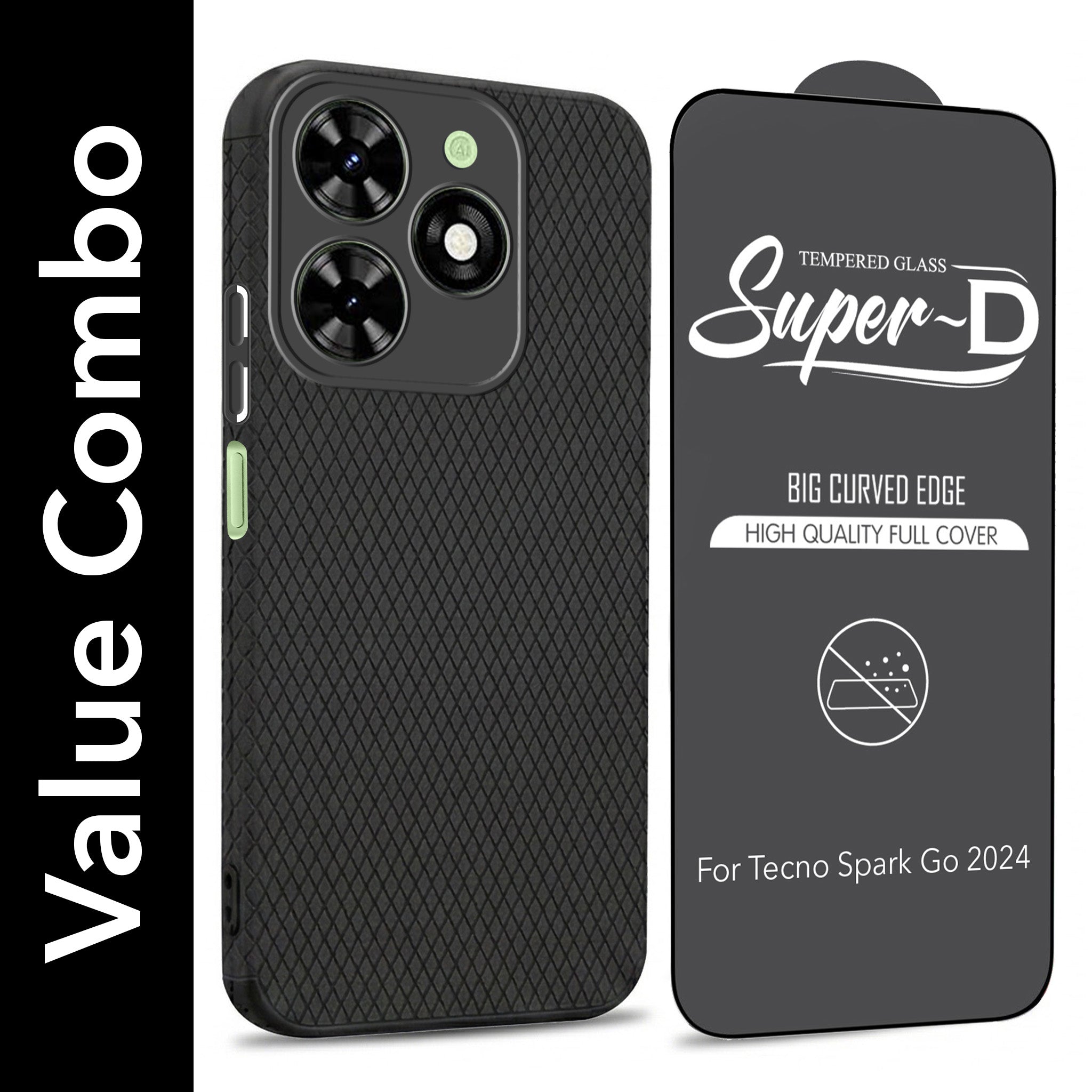 For Tecno Spark Go 2024 Combo with Back Cover and 9H Tempered Glass (Liquid Silicone | Camera Protection | Oleophobic Coating Screen Glass)