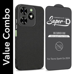 For Tecno Spark Go 2024 Combo with Back Cover and 9H Tempered Glass (Liquid Silicone | Camera Protection | Oleophobic Coating Screen Glass)