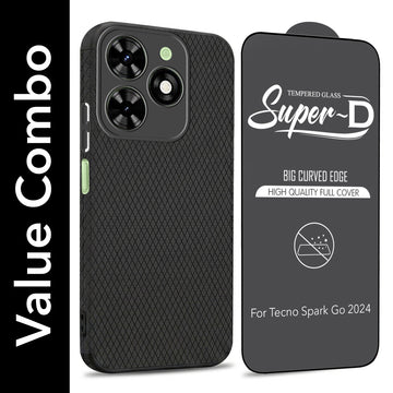 For Tecno Spark Go 2024 Combo with Back Cover and 9H Tempered Glass (Liquid Silicone | Camera Protection | Oleophobic Coating Screen Glass)