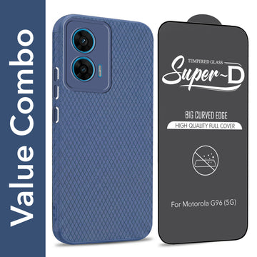 For Motorola Moto G96 Combo with Back Cover and 9H Tempered Glass (Liquid Silicone | Camera Protection | Oleophobic Coating Screen Glass)