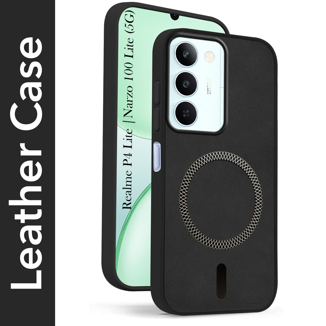 For Realme P4 Lite 5G | Narzo 100 Lite 5G Back Cover Case Leather Finish (MagSafe Compatible Wireless Charging | Soft Touch | Camera Bump Protection)