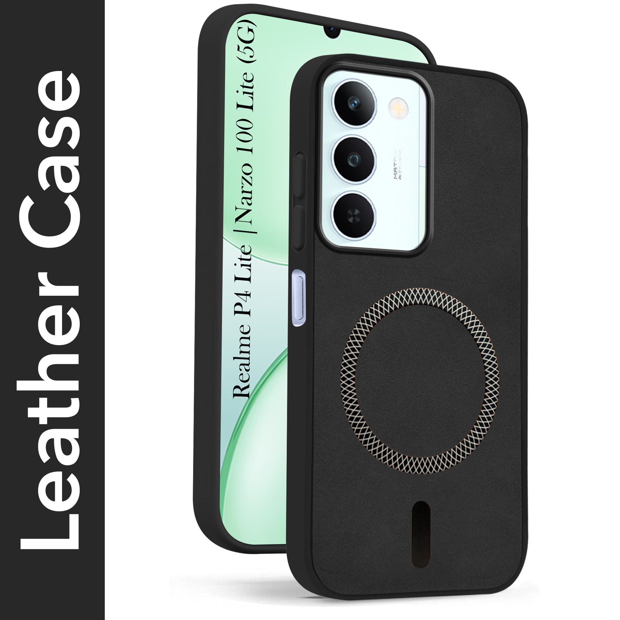 For Realme P4 Lite 5G | Narzo 100 Lite 5G Back Cover Case Leather Finish (MagSafe Compatible Wireless Charging | Soft Touch | Camera Bump Protection)