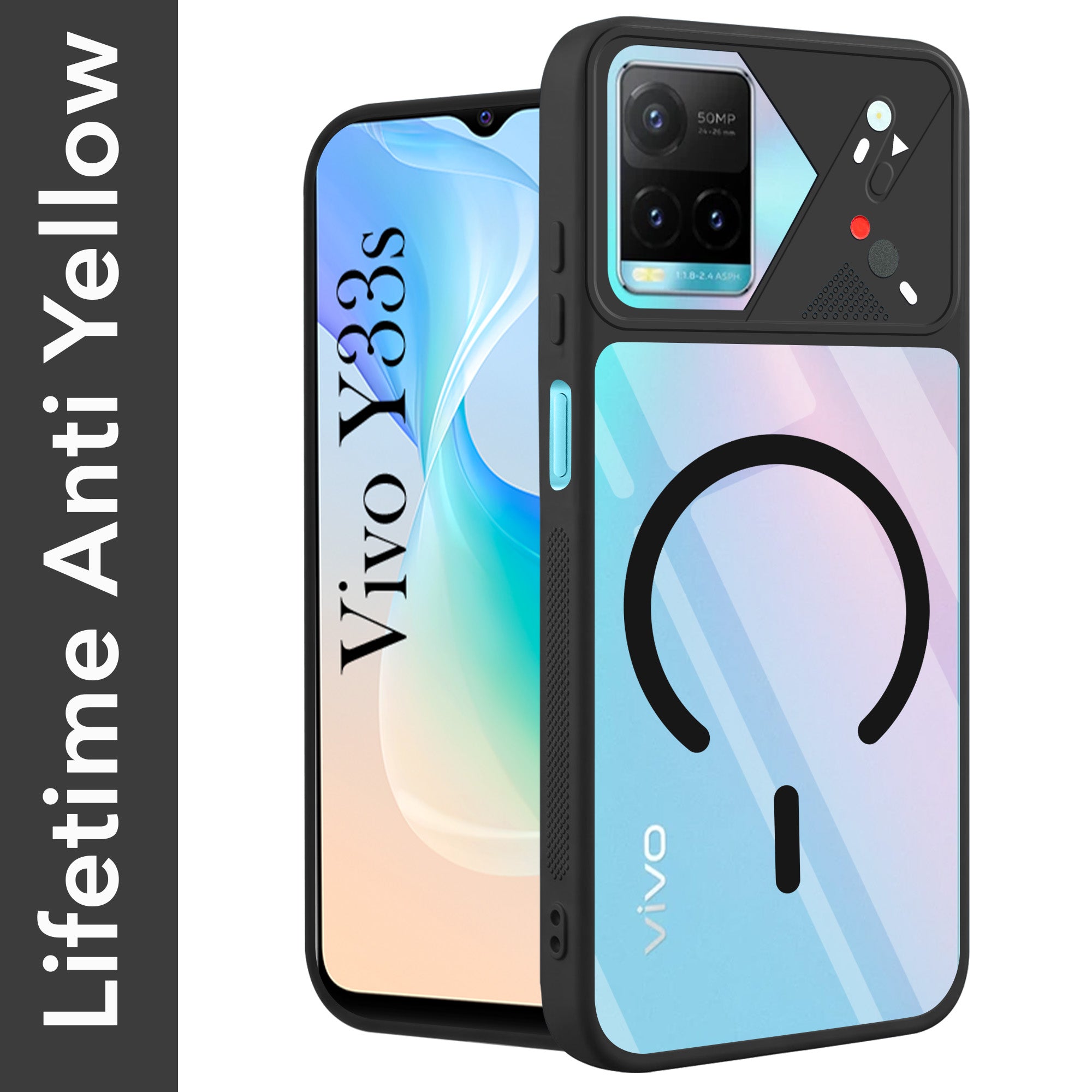 For Vivo Y33s Back Cover Case Lifetime Anti-Yellow Clear (Camera Protection | Side Grip | Wireless MagSafe Compatible)