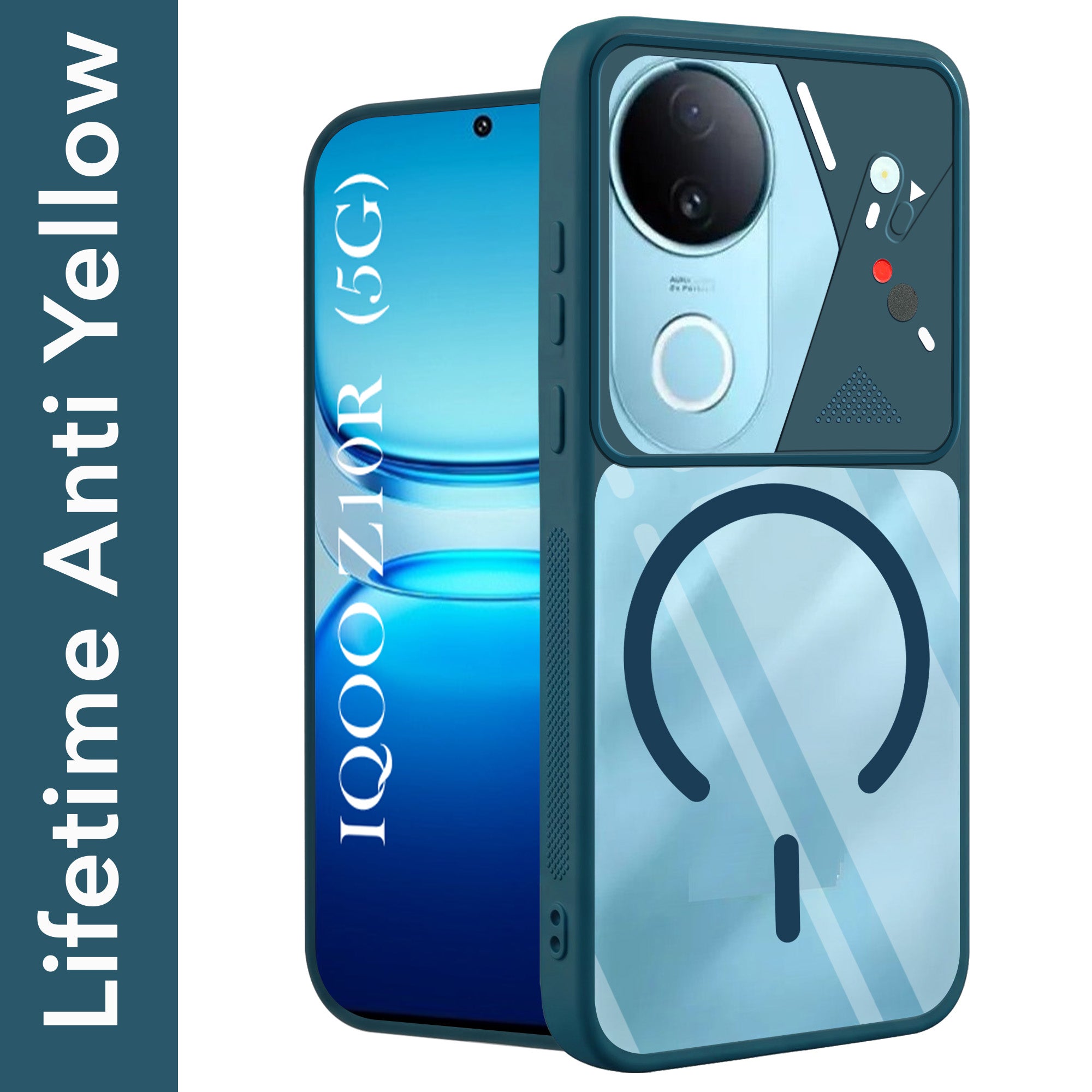 For Vivo iQOO Z10R Back Cover Case Lifetime Anti-Yellow Clear (Camera Protection | Side Grip | Wireless MagSafe Compatible)