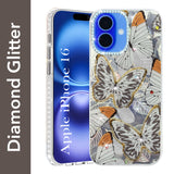 For Apple iPhone 16 Back Cover Case (Luxury Floral Glitter Cute Butterfly | Diamond Studded Camera Bump | Girls & Women Design)