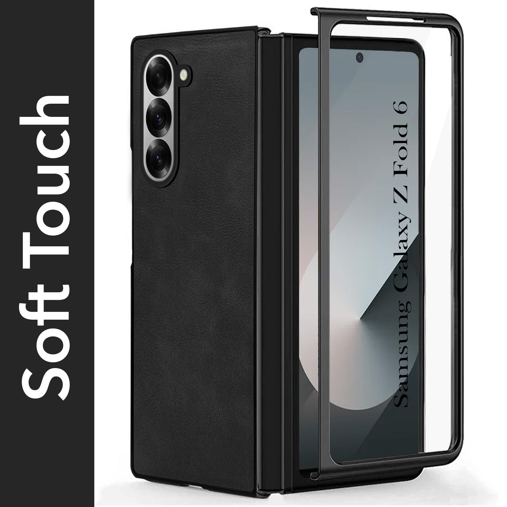 For Samsung Galaxy Z Fold 6 Back Case Cover Premium Genuine Leather (Integrated Front Screen Protector | Inside Microfiber Cloth)