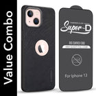For Apple iPhone 13 Combo with Back Cover and 9H Tempered Glass (Textured Grip Design | Micro-Fiber Cloth Inside | Oleophobic Coating Screen Glass)