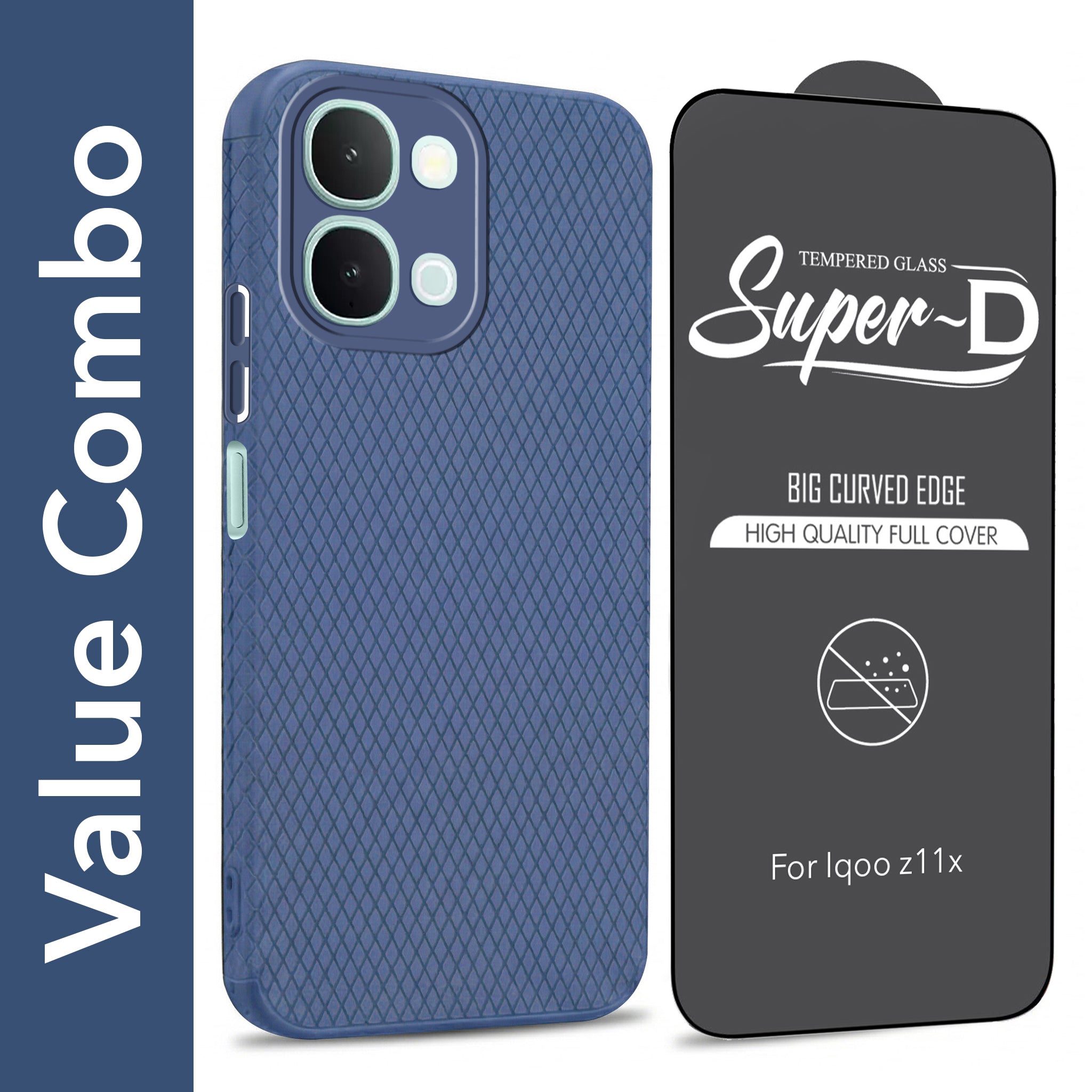 For Vivo iQOO Z11x 5G Combo with Back Cover and 9H Tempered Glass (Liquid Silicone | Camera Protection | Oleophobic Coating Screen Glass)