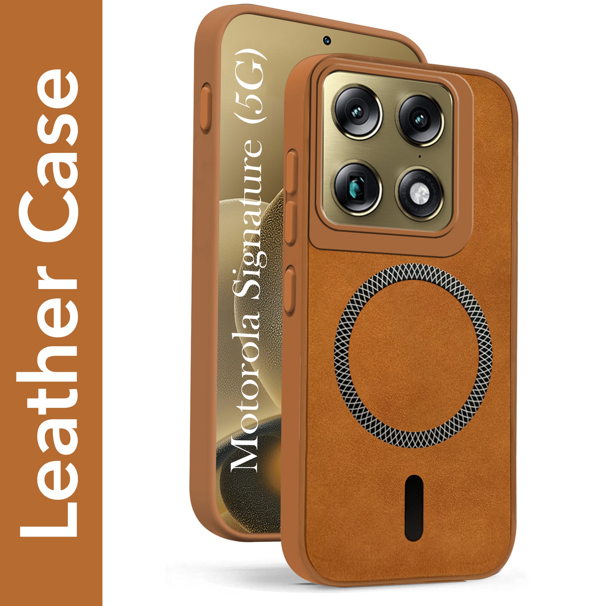 For Motorola Moto Signature 5G Back Cover Case Leather Finish (MagSafe Compatible Wireless Charging | Soft Touch | Camera Bump Protection)