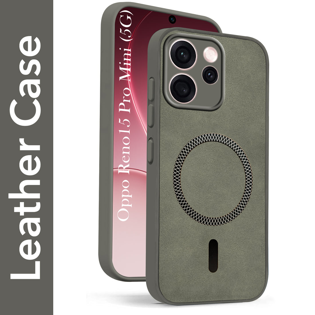 For Oppo Reno15 Pro Mini 5G | Oppo Reno 15 Pro Mini 5G Back Cover Case  Leather Finish  (MagSafe Compatible Wireless Charging | Soft Touch | Camera Bump Protection)