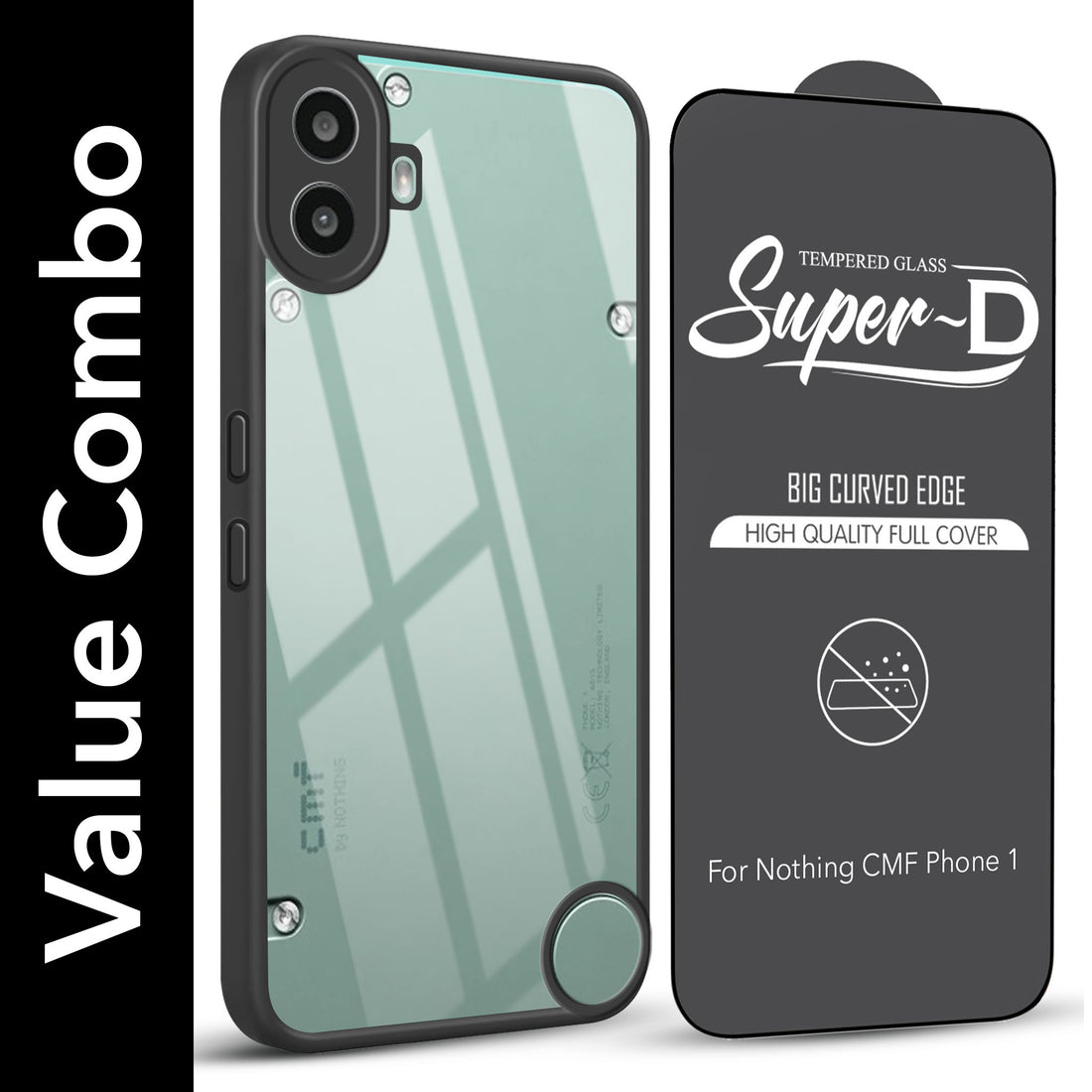 For Nothing CMF Phone 1 Combo with Back Cover and 9H Tempered Glass (Lifetime Anti-Yellow | Crystal Clear Shockproof | Oleophobic Coating Screen Glass)
