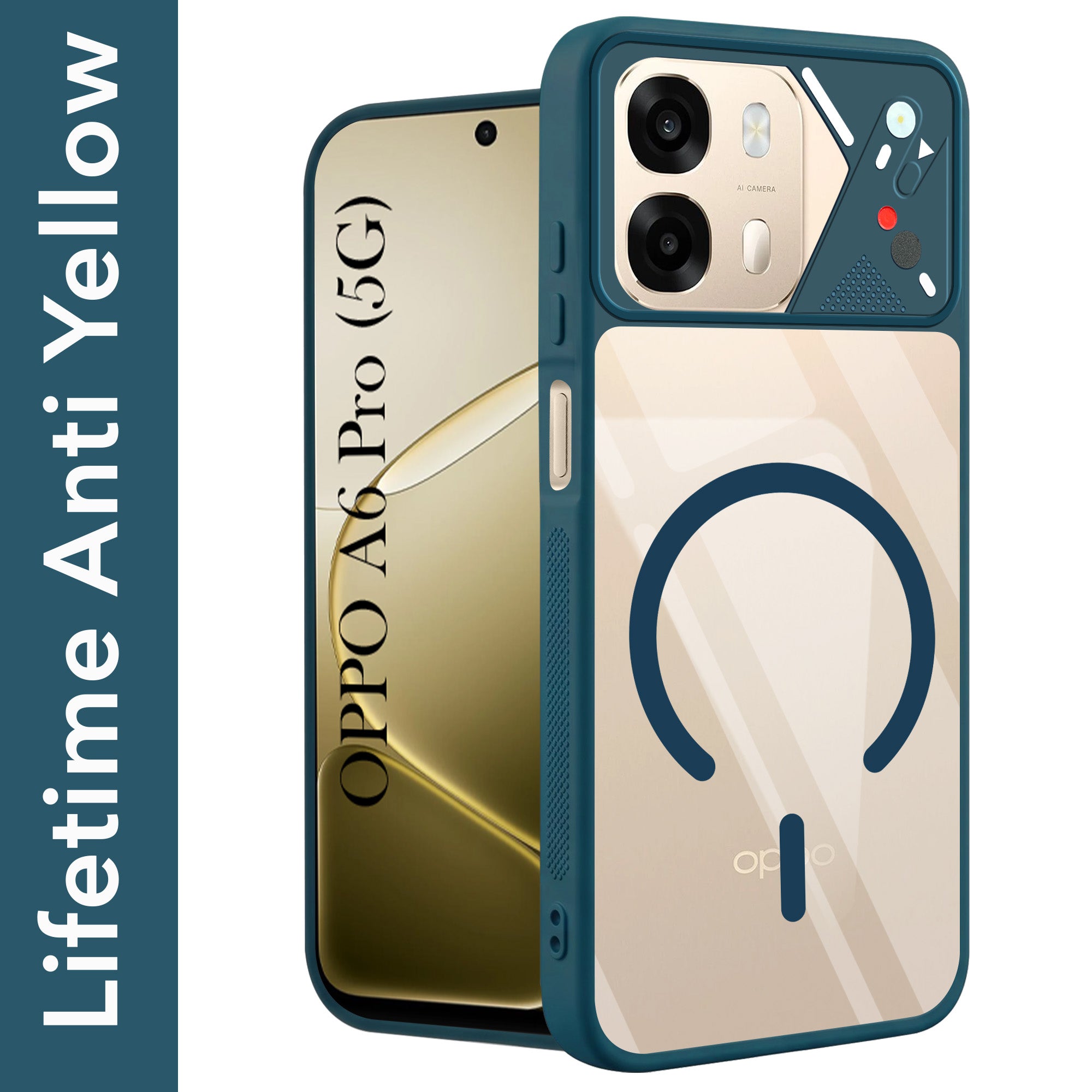 For Oppo A6 Pro Back Cover Case Lifetime Anti-Yellow Clear (Camera Protection | Side Grip | Wireless MagSafe Compatible)