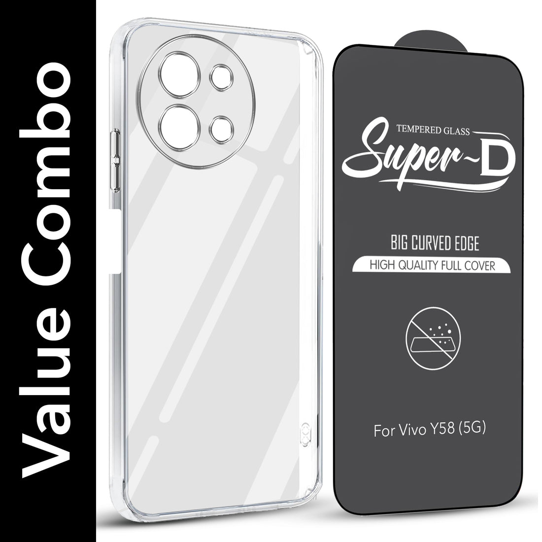 For Vivo Y58 5G Combo with Back Cover and 9H Tempered Glass (Liquid Silicone | Camera Protection | Oleophobic Coating Screen Glass)