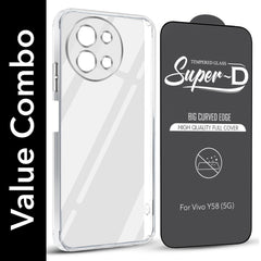 For Vivo Y58 5G Combo with Back Cover and 9H Tempered Glass (Liquid Silicone | Camera Protection | Oleophobic Coating Screen Glass)