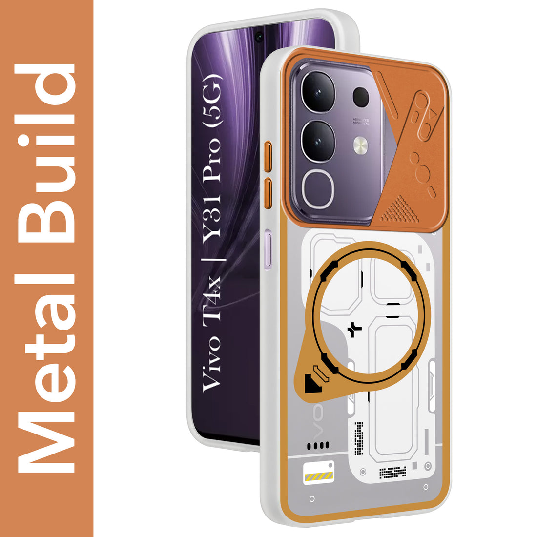 For Vivo T4x | Vivo Y31 Pro Metallic Back Cover Case (Metallic Camera Protection & Buttons | Translucent Milky Shade | Hard Polycarbonate)