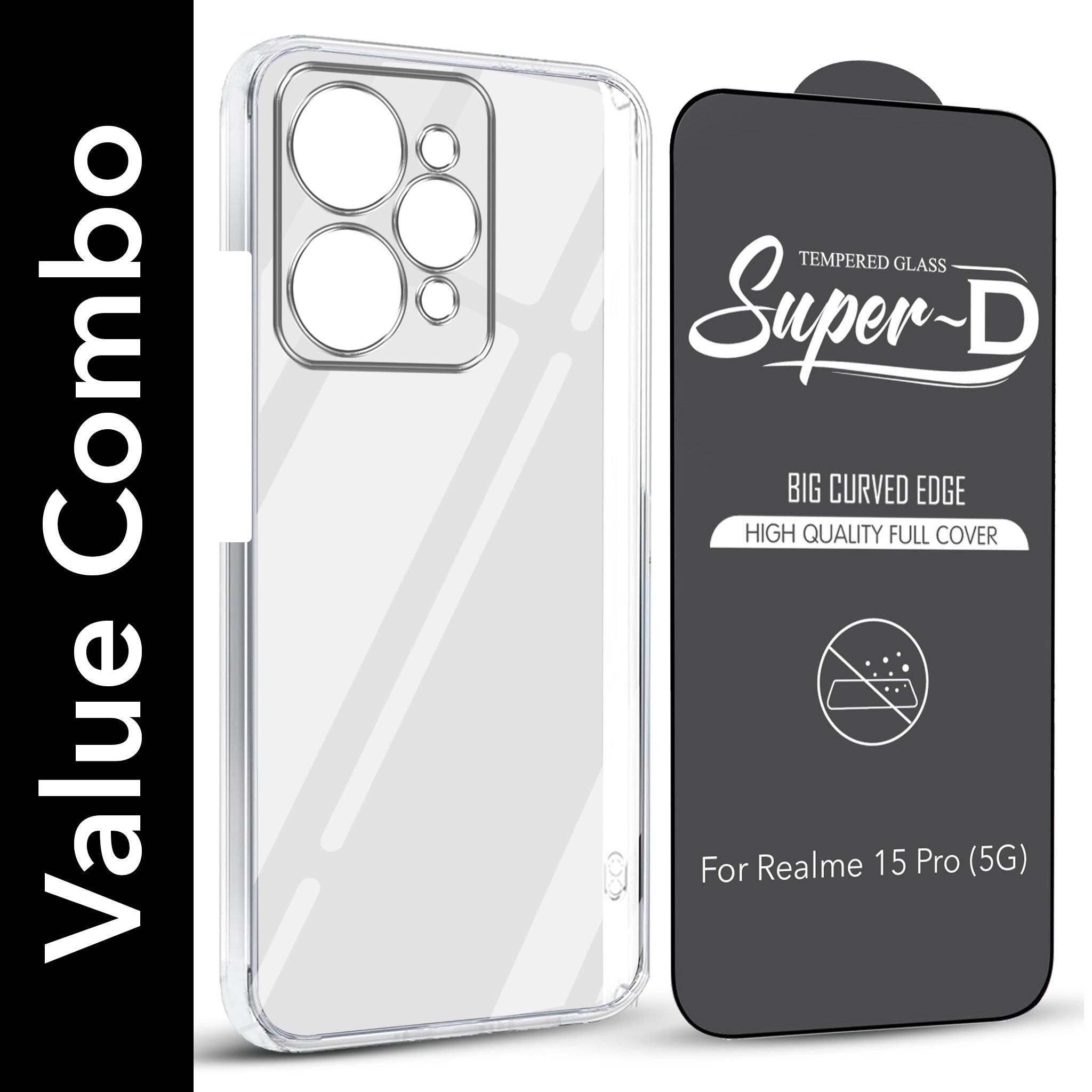 For  Realme 15 Pro Combo with Back Cover and 9H Tempered Glass (Lifetime Anti-Yellow | Sleek Hard Crystal | Oleophobic Coating Screen Glass)